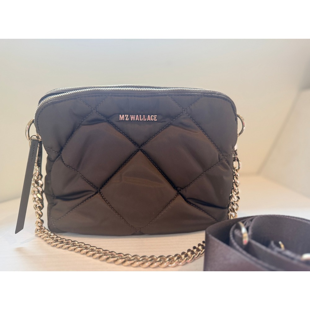 MZ Wallace Crosby Crossbody Bag Espresso Brown Quilted Nylon Gold Hardware
